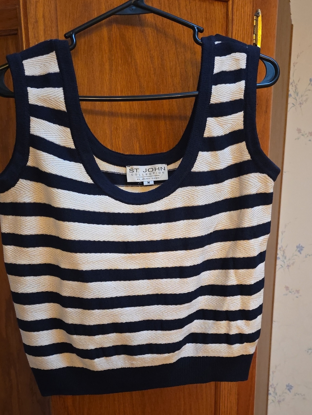 St. John Collection Navy and Cream Striped Knit Tank Top